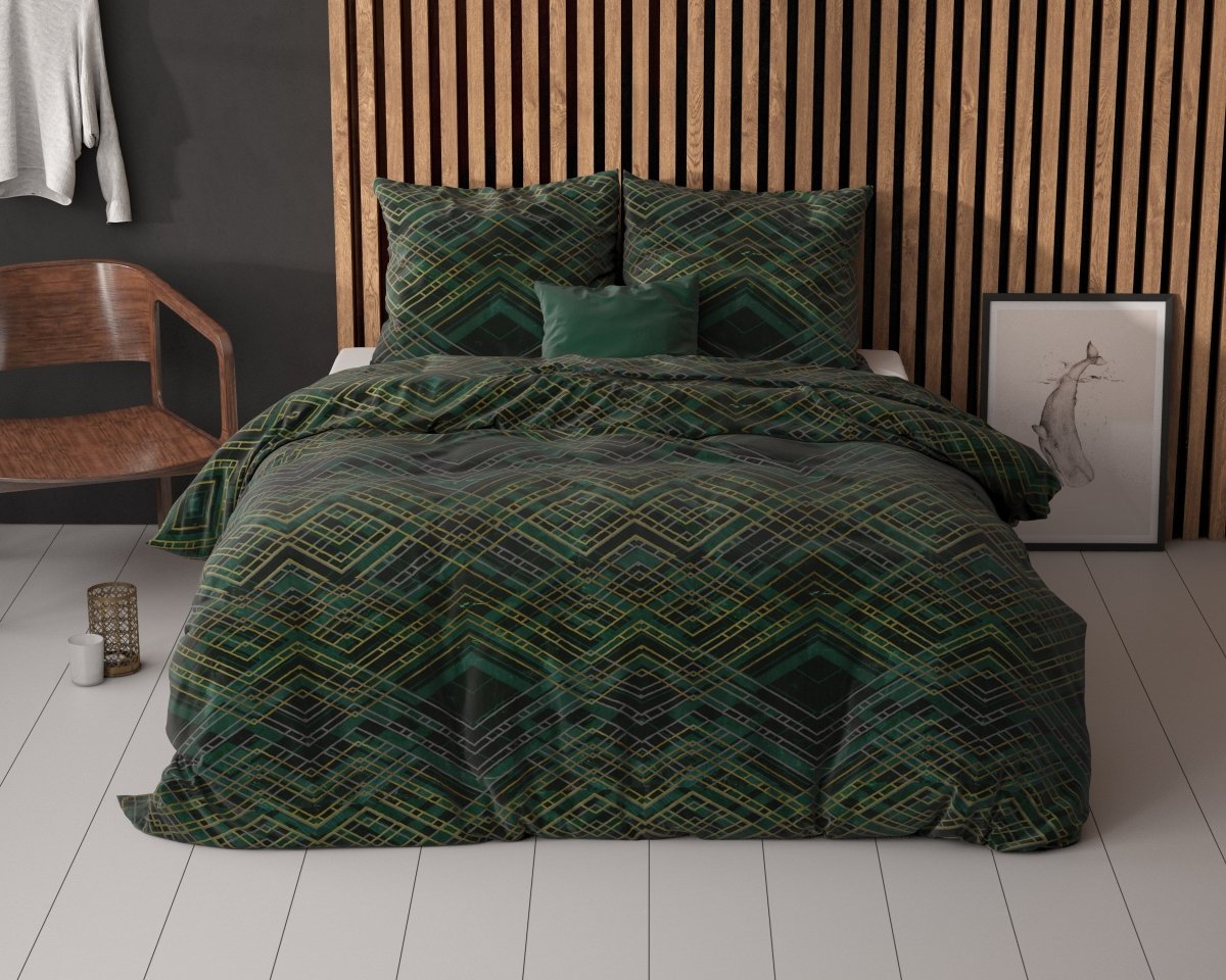 Polycotton Duvet Cover Set Authentic Triangle | Green | Double - 200cm (W) x 220cm (L) - The Bedding & Blankets Store