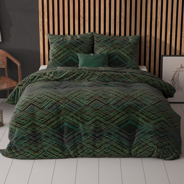 Polycotton Duvet Cover Set Authentic Triangle | Green | Double - 200cm (W) x 220cm (L) - The Bedding & Blankets Store