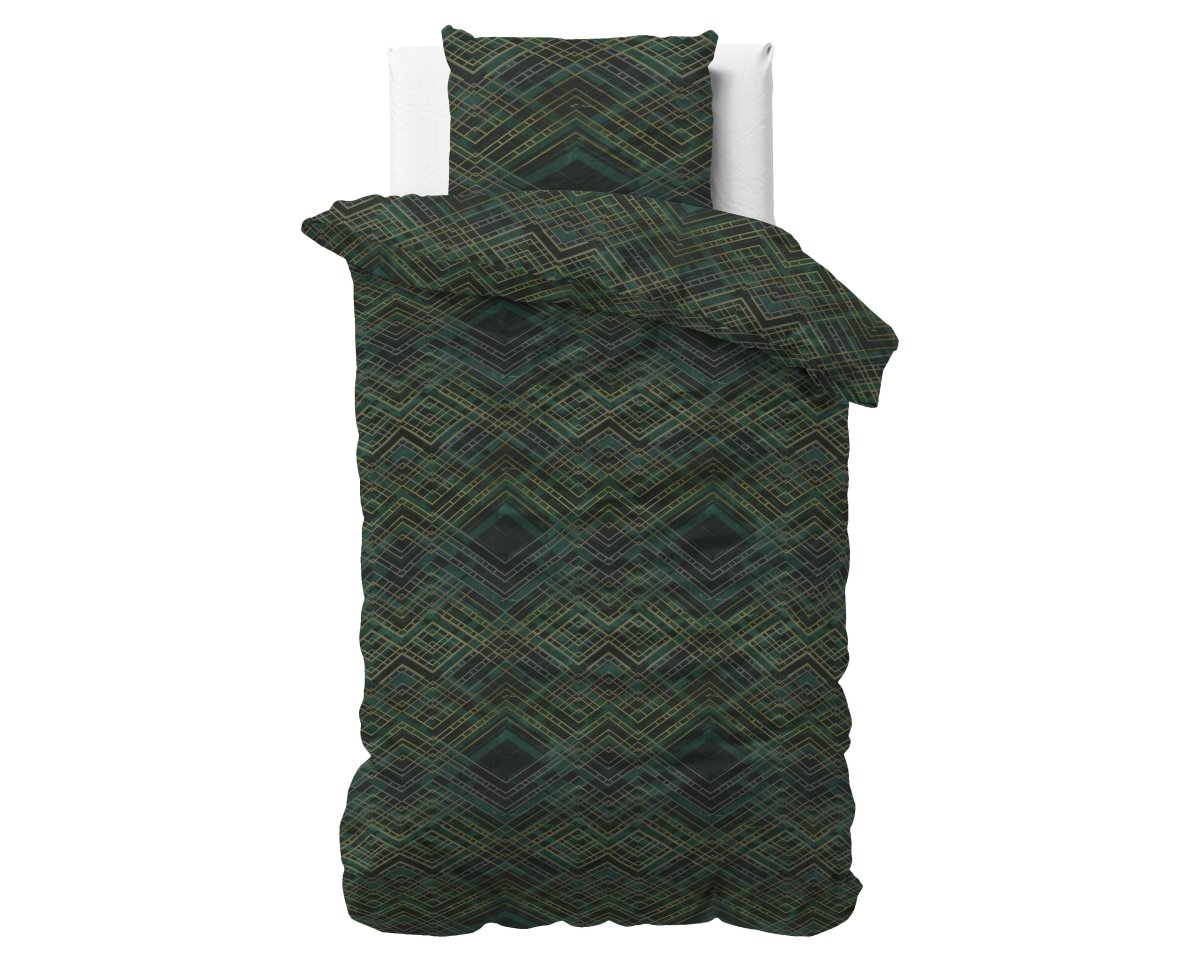 Polycotton Duvet Cover Set Authentic Triangle | Green | Single - 140cm (W) x 220cm (L) - The Bedding & Blankets Store