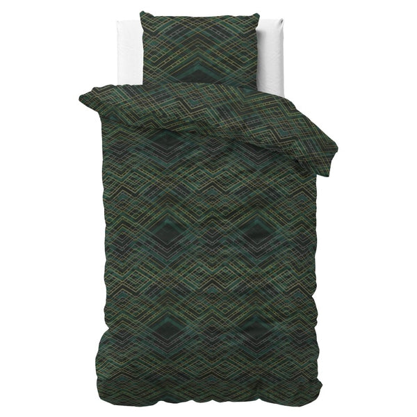 Polycotton Duvet Cover Set Authentic Triangle | Green | Single - 140cm (W) x 220cm (L) - The Bedding & Blankets Store