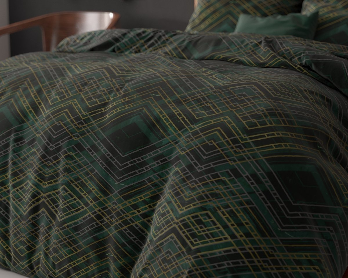 Polycotton Duvet Cover Set Authentic Triangle | Green | Single - 140cm (W) x 220cm (L) - The Bedding & Blankets Store