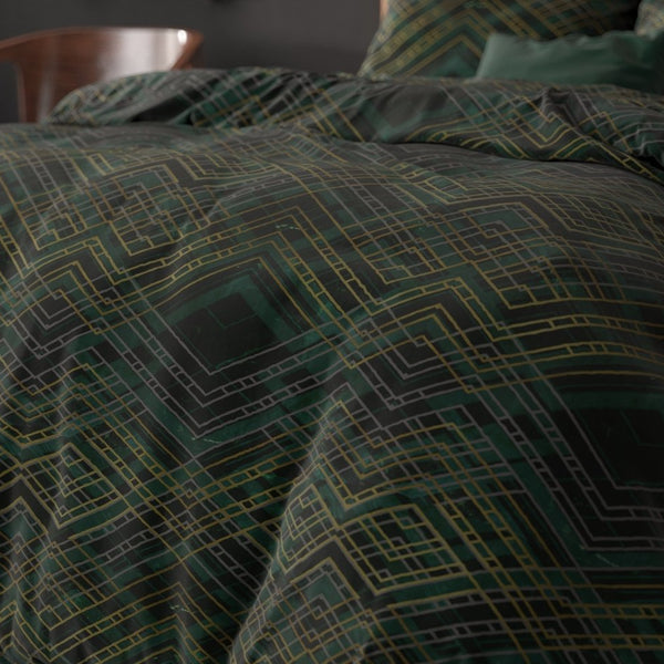 Polycotton Duvet Cover Set Authentic Triangle | Green | Single - 140cm (W) x 220cm (L) - The Bedding & Blankets Store