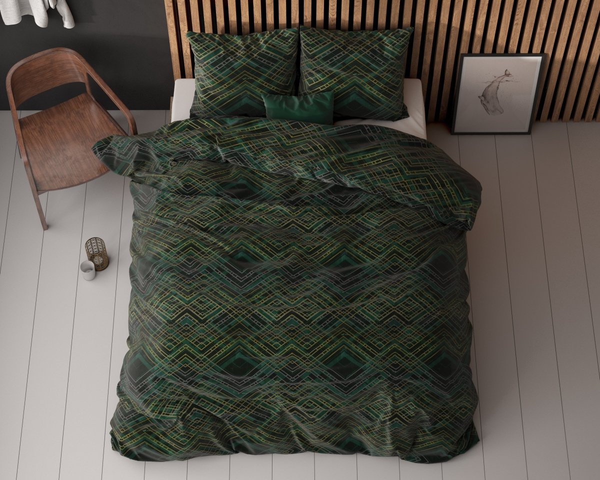 Polycotton Duvet Cover Set Authentic Triangle | Green | Single - 140cm (W) x 220cm (L) - The Bedding & Blankets Store