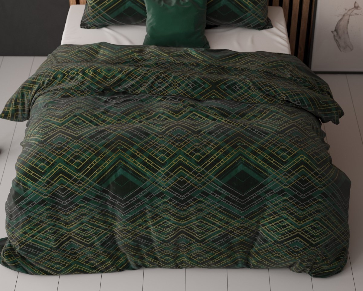 Polycotton Duvet Cover Set Authentic Triangle | Green | Single - 140cm (W) x 220cm (L) - The Bedding & Blankets Store