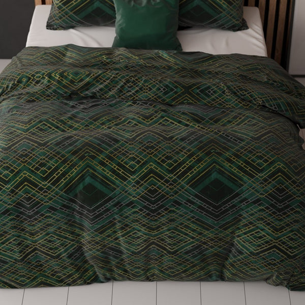 Polycotton Duvet Cover Set Authentic Triangle | Green | Single - 140cm (W) x 220cm (L) - The Bedding & Blankets Store