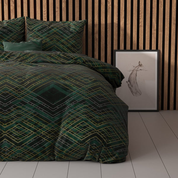 Polycotton Duvet Cover Set Authentic Triangle | Green | Single - 140cm (W) x 220cm (L) - The Bedding & Blankets Store