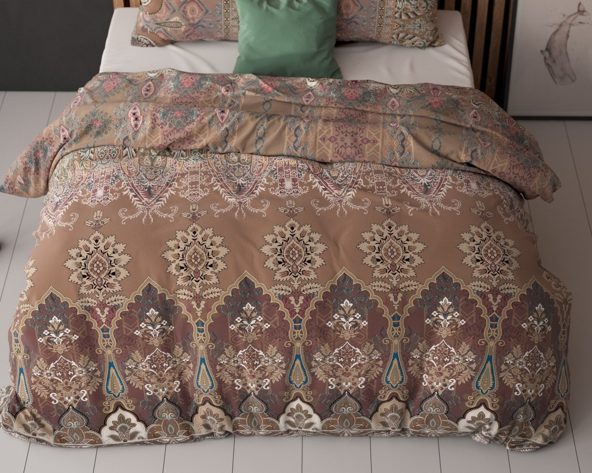 Polycotton Duvet Cover Set Berna | Brown | Single - 140cm (W) x 220cm (L) - The Bedding & Blankets Store
