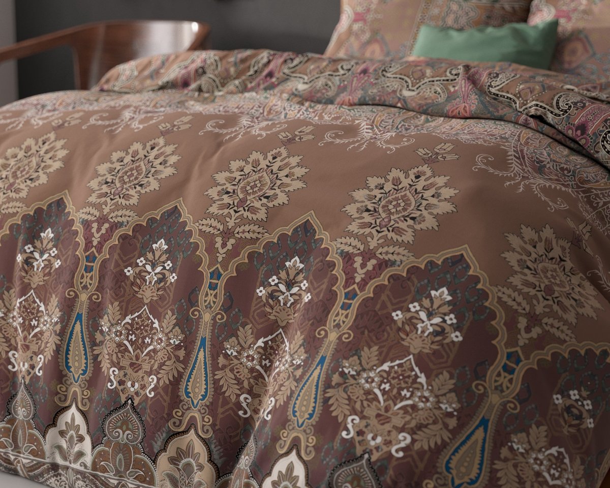 Polycotton Duvet Cover Set Berna | Brown | Single - 140cm (W) x 220cm (L) - The Bedding & Blankets Store