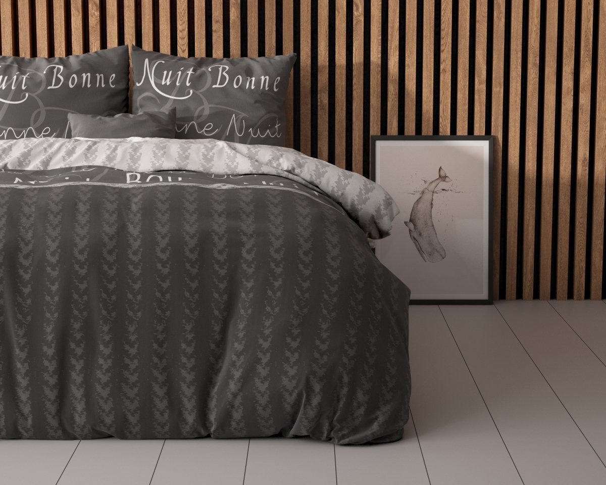 Polycotton Duvet Cover Set Bonne Nuit 4 | Anthracite | Double - 200cm (W) x 220cm (L) - The Bedding & Blankets Store
