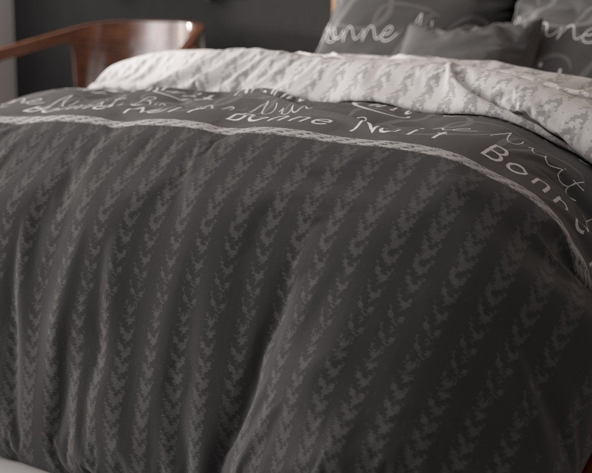 Polycotton Duvet Cover Set Bonne Nuit 4 | Anthracite | Double - 200cm (W) x 220cm (L) - The Bedding & Blankets Store