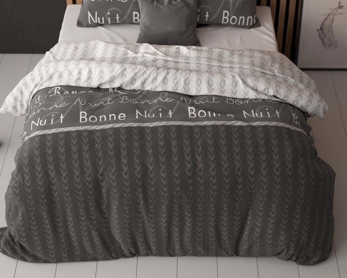 Polycotton Duvet Cover Set Bonne Nuit 4 | Anthracite | Double - 200cm (W) x 220cm (L) - The Bedding & Blankets Store