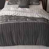 Polycotton Duvet Cover Set Bonne Nuit 4 | Anthracite | Double - 200cm (W) x 220cm (L) - The Bedding & Blankets Store