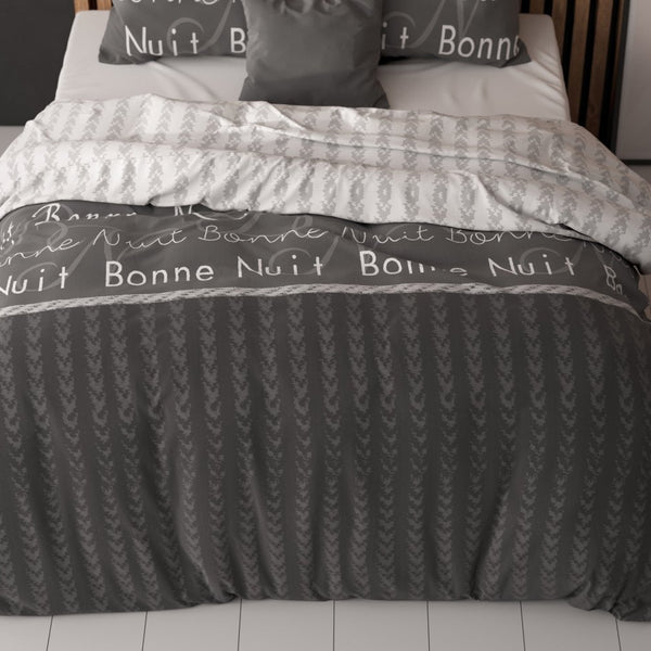 Polycotton Duvet Cover Set Bonne Nuit 4 | Anthracite | Double - 200cm (W) x 220cm (L) - The Bedding & Blankets Store