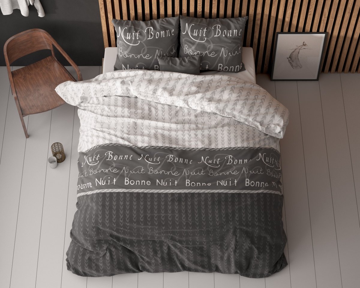 Polycotton Duvet Cover Set Bonne Nuit 4 | Anthracite | Double - 200cm (W) x 220cm (L) - The Bedding & Blankets Store