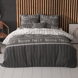 Polycotton Duvet Cover Set Bonne Nuit 4 | Anthracite | King - 240cm (W) x 220cm (L) - The Bedding & Blankets Store