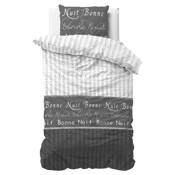 Polycotton Duvet Cover Set Bonne Nuit 4 | Anthracite | Single - 140cm (W) x 220cm (L) - The Bedding & Blankets Store