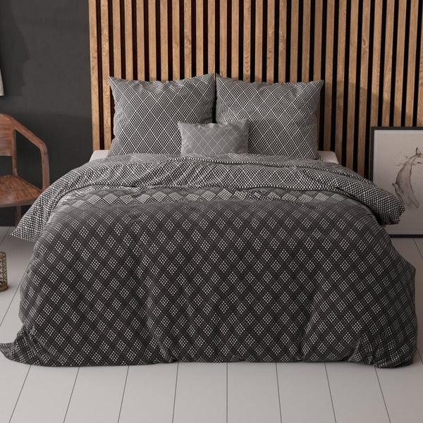 Polycotton Duvet Cover Set Cheng | Anthracite | Single - 140cm (W) x 220cm (L) - The Bedding & Blankets Store