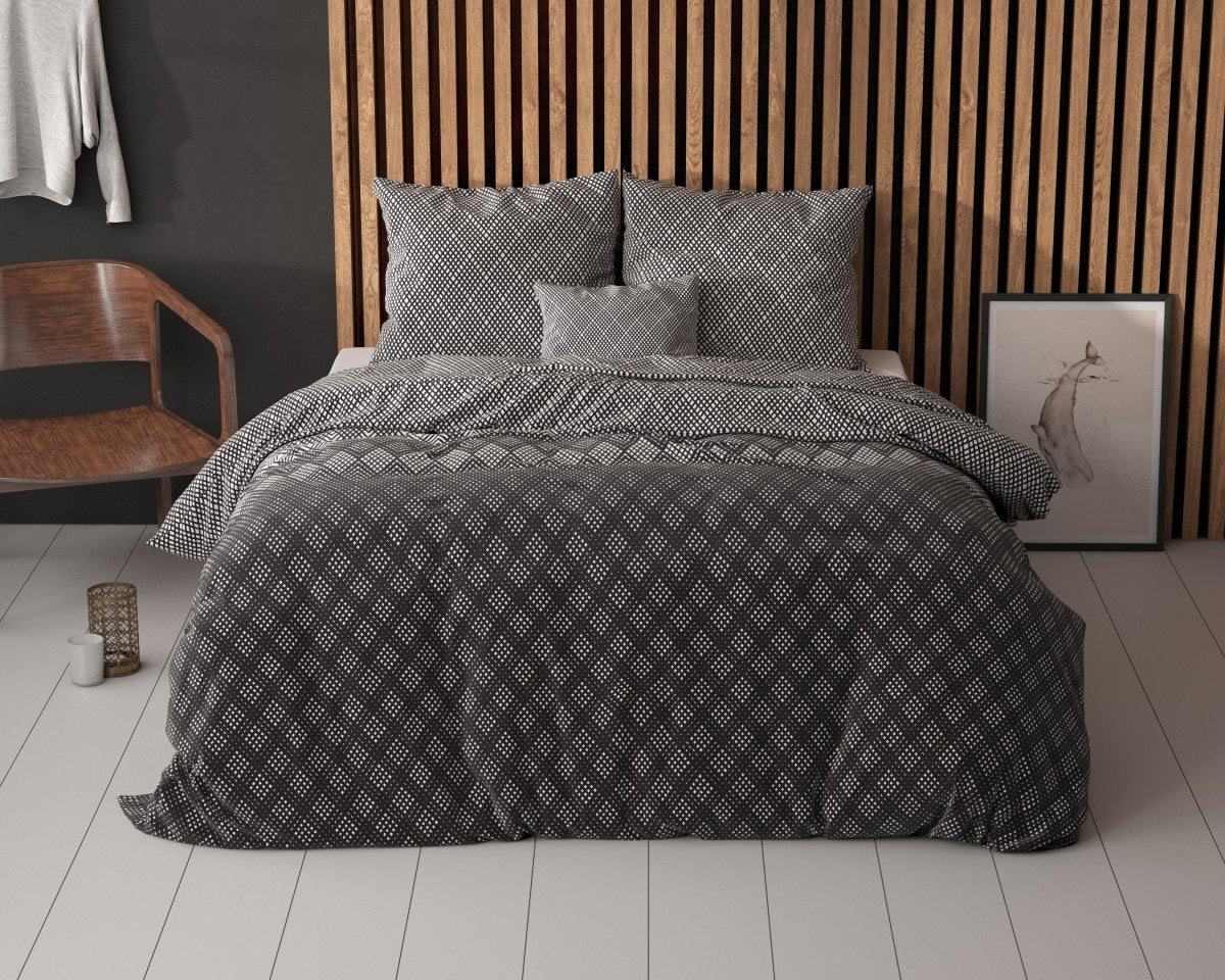 Polycotton Duvet Cover Set Cheng | Anthracite | Single - 140cm (W) x 220cm (L) - The Bedding & Blankets Store