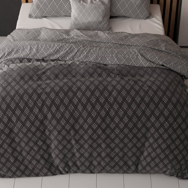 Polycotton Duvet Cover Set Cheng | Anthracite | Single - 140cm (W) x 220cm (L) - The Bedding & Blankets Store