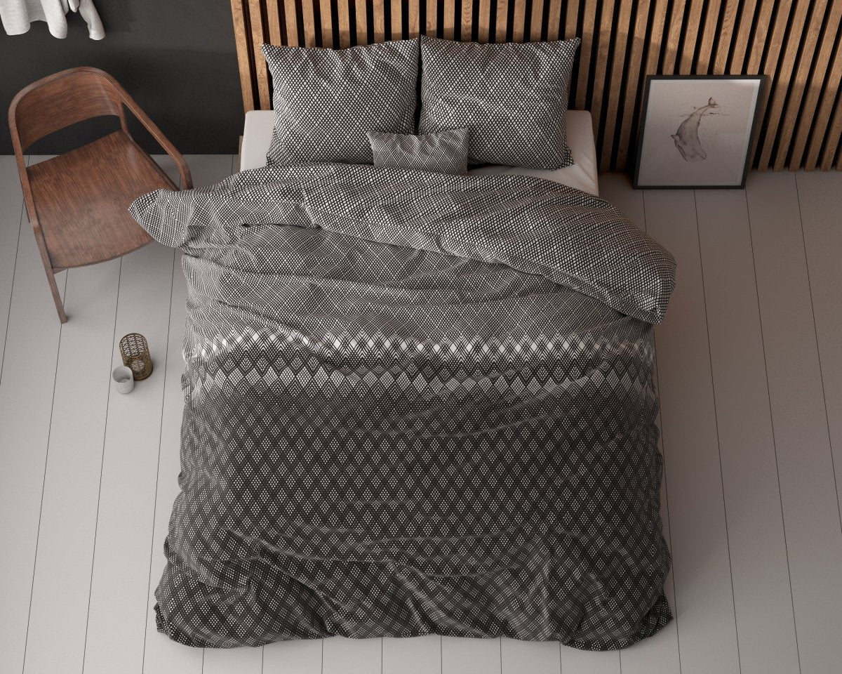 Polycotton Duvet Cover Set Cheng | Anthracite | Single - 140cm (W) x 220cm (L) - The Bedding & Blankets Store