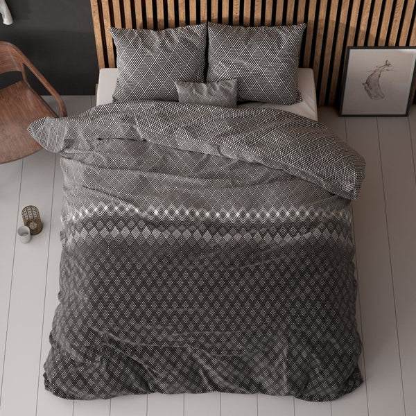 Polycotton Duvet Cover Set Cheng | Anthracite | Single - 140cm (W) x 220cm (L) - The Bedding & Blankets Store