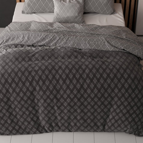 Polycotton Duvet Cover Set Cheng | Anthracite | Single - 140cm (W) x 220cm (L) - The Bedding & Blankets Store