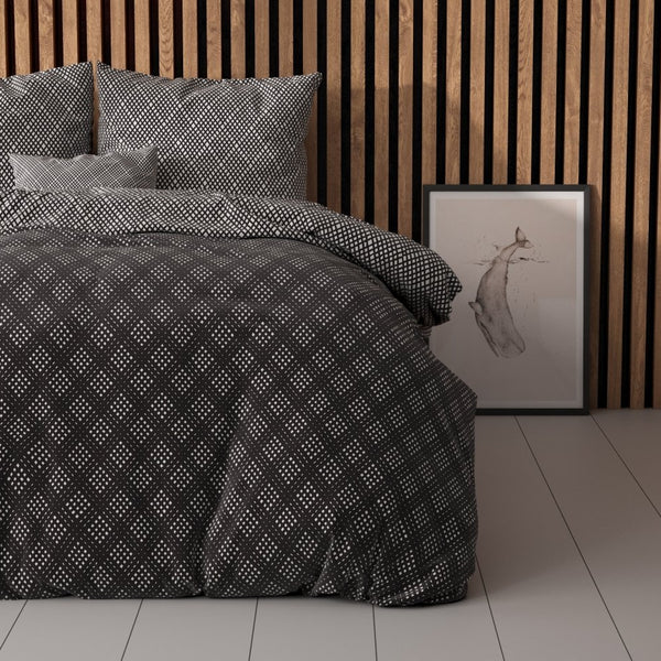 Polycotton Duvet Cover Set Cheng | Anthracite | Single - 140cm (W) x 220cm (L) - The Bedding & Blankets Store