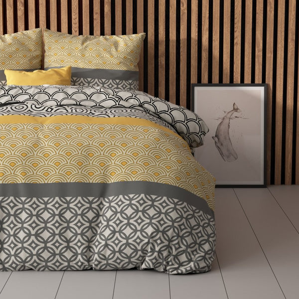 Polycotton Duvet Cover Set Chezka | Grey | Single - 140cm (W) x 220cm (L) - The Bedding & Blankets Store