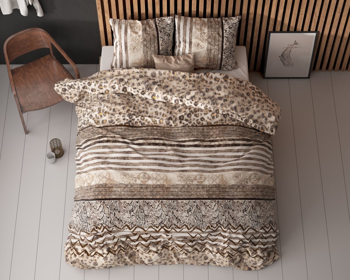 Polycotton Duvet Cover Set Cozy Panther | Brown | Single - 140cm (W) x 220cm (L) - The Bedding & Blankets Store