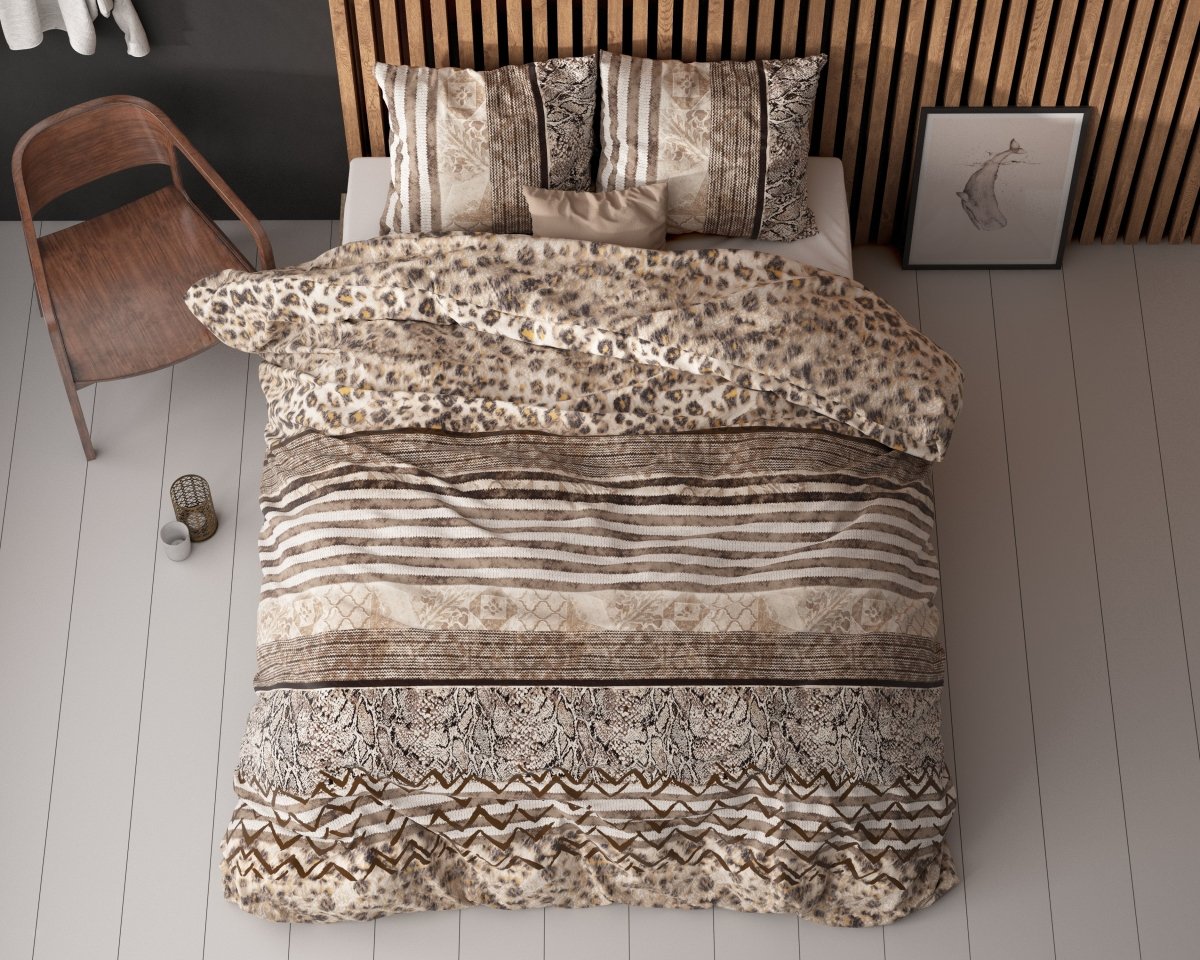 Polycotton Duvet Cover Set Cozy Panther | Brown | Single - 140cm (W) x 220cm (L) - The Bedding & Blankets Store