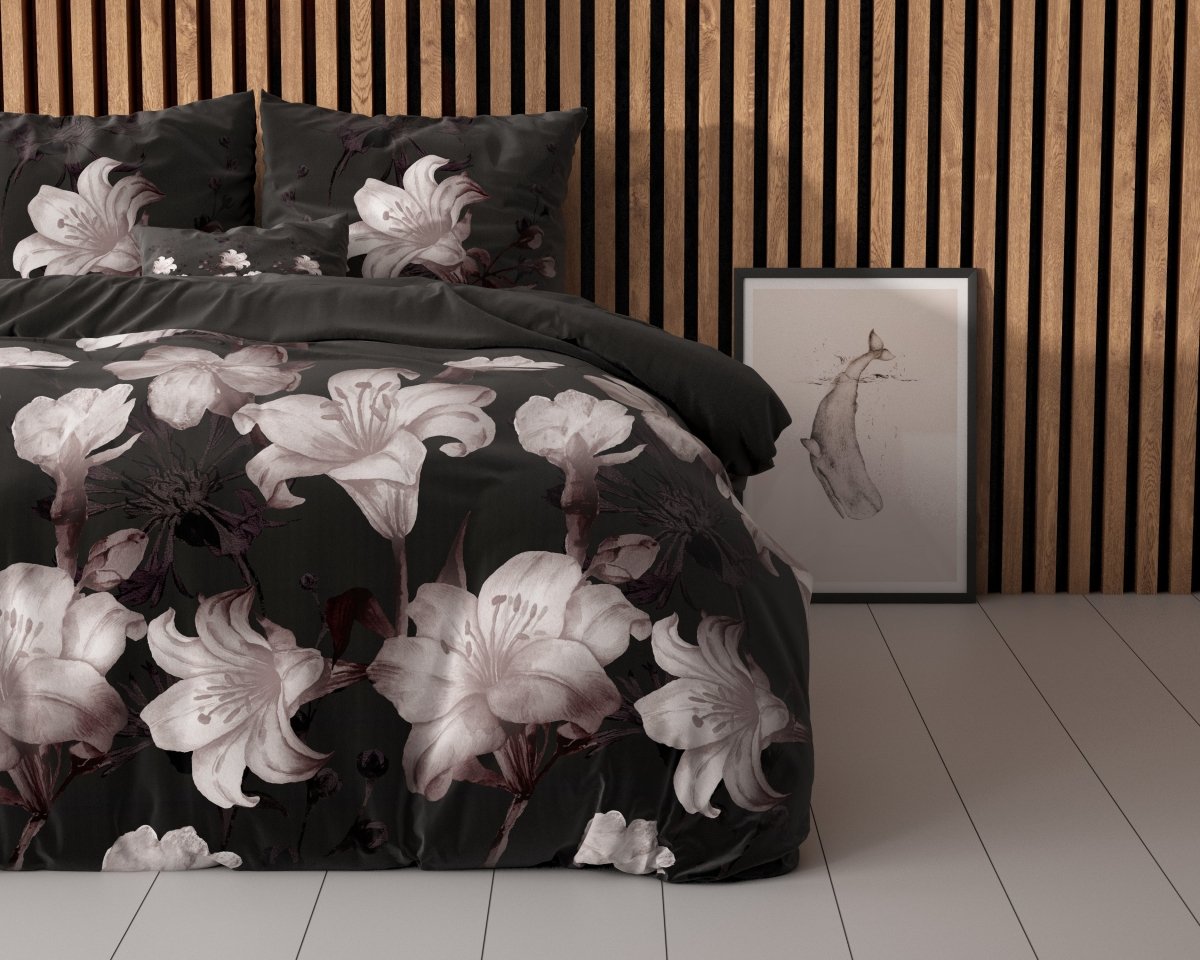 Polycotton Duvet Cover Set Dark Flower | Black | Single - 140cm (W) x 220cm (L) - The Bedding & Blankets Store