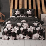 Polycotton Duvet Cover Set Dark Flower | Black | Single - 140cm (W) x 220cm (L) - The Bedding & Blankets Store