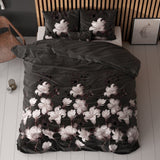 Polycotton Duvet Cover Set Dark Flower | Black | Single - 140cm (W) x 220cm (L) - The Bedding & Blankets Store
