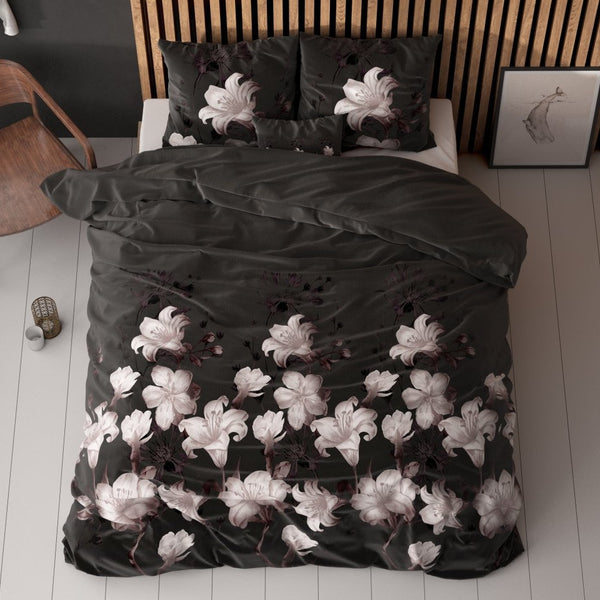 Polycotton Duvet Cover Set Dark Flower | Black | Single - 140cm (W) x 220cm (L) - The Bedding & Blankets Store