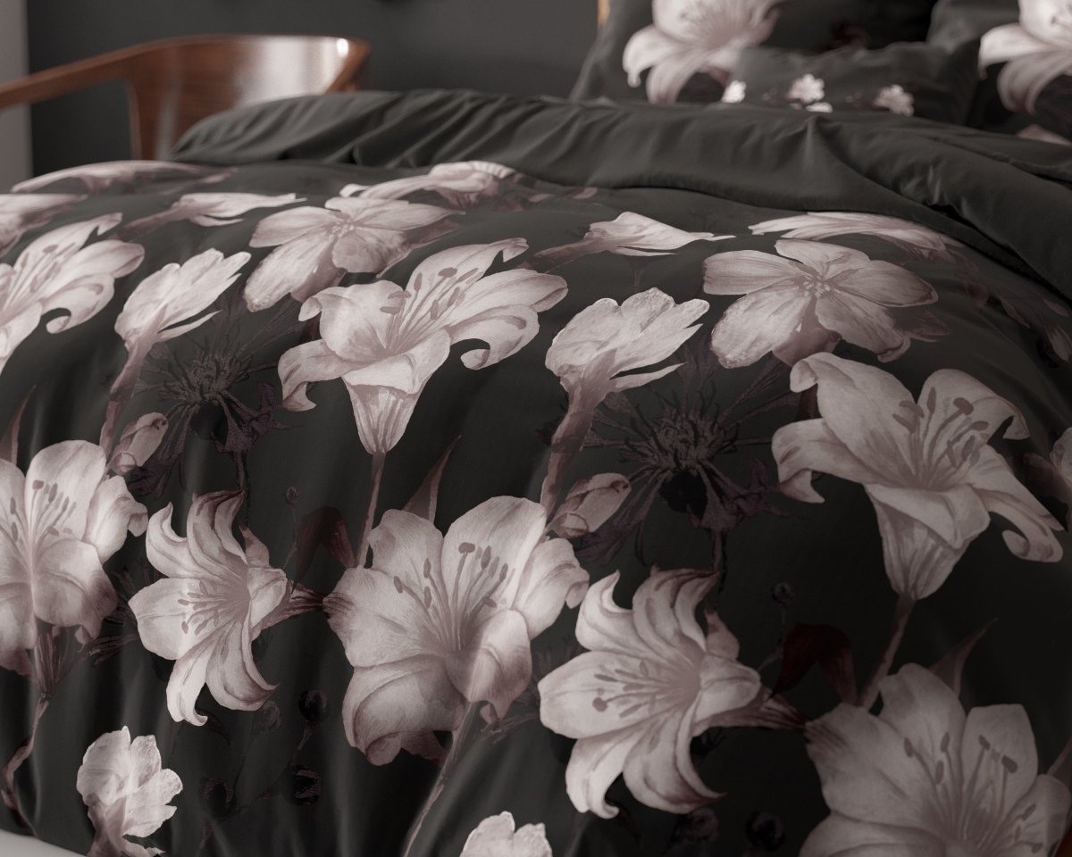 Polycotton Duvet Cover Set Dark Flower | Black | Single - 140cm (W) x 220cm (L) - The Bedding & Blankets Store