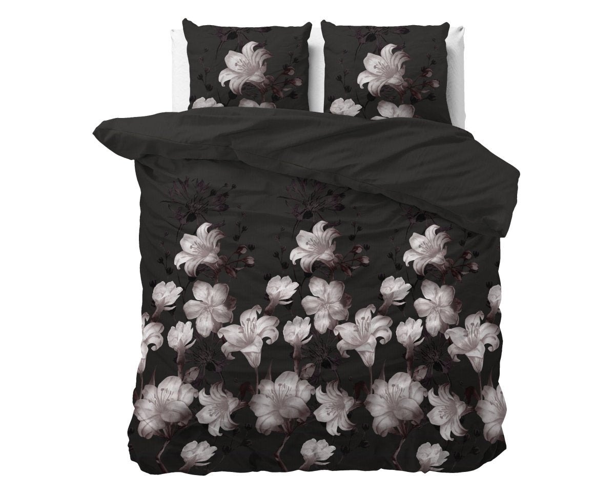 Polycotton Duvet Cover Set Dark Flower | Black | Single - 140cm (W) x 220cm (L) - The Bedding & Blankets Store