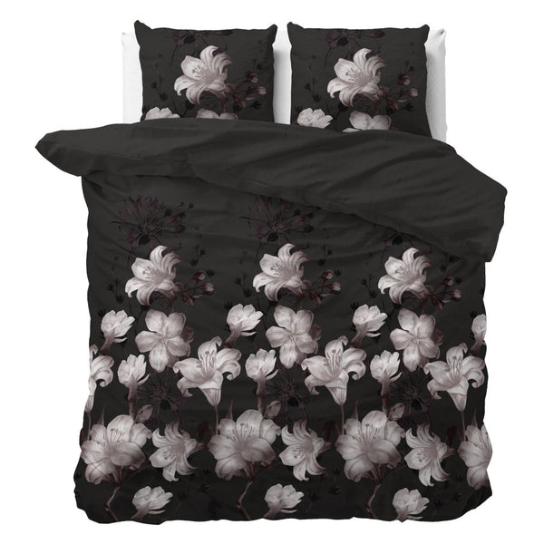 Polycotton Duvet Cover Set Dark Flower | Black | Single - 140cm (W) x 220cm (L) - The Bedding & Blankets Store
