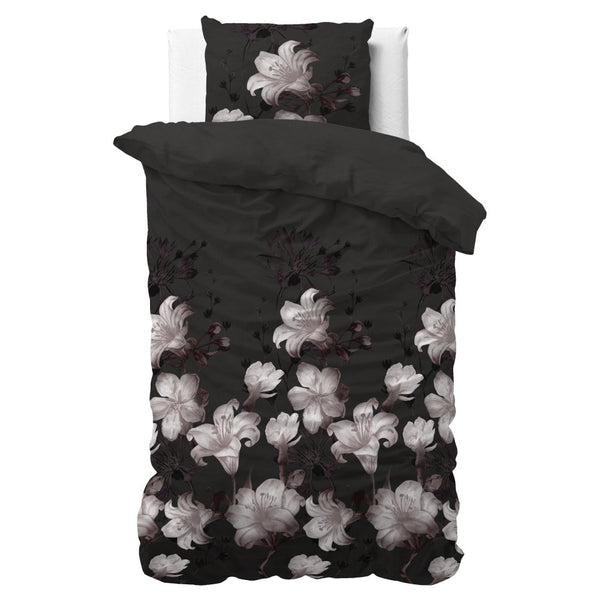 Polycotton Duvet Cover Set Dark Flower | Black | Single - 140cm (W) x 220cm (L) - The Bedding & Blankets Store