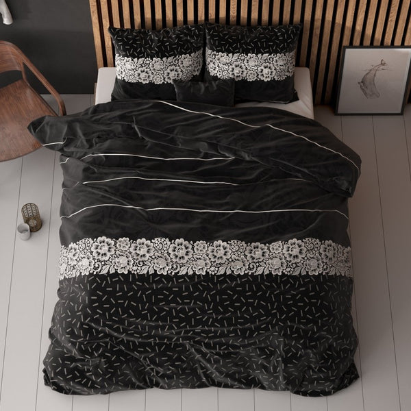 Polycotton Duvet Cover Set Dervio | Anthracite | Single - 140cm (W) x 220cm (L) - The Bedding & Blankets Store