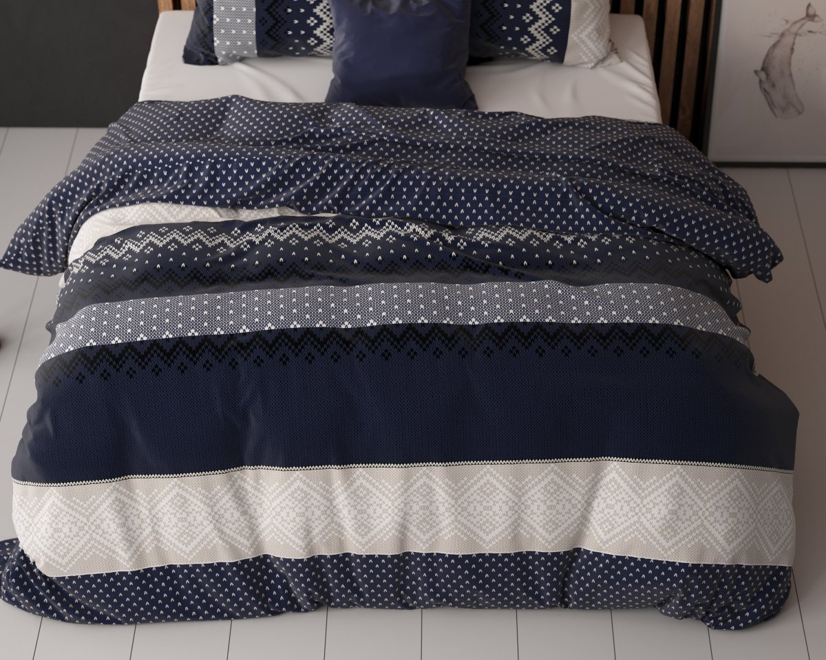 Polycotton Duvet Cover Set Elisabeth | Navy | Single - 140cm (W) x 220cm (L) - The Bedding & Blankets Store