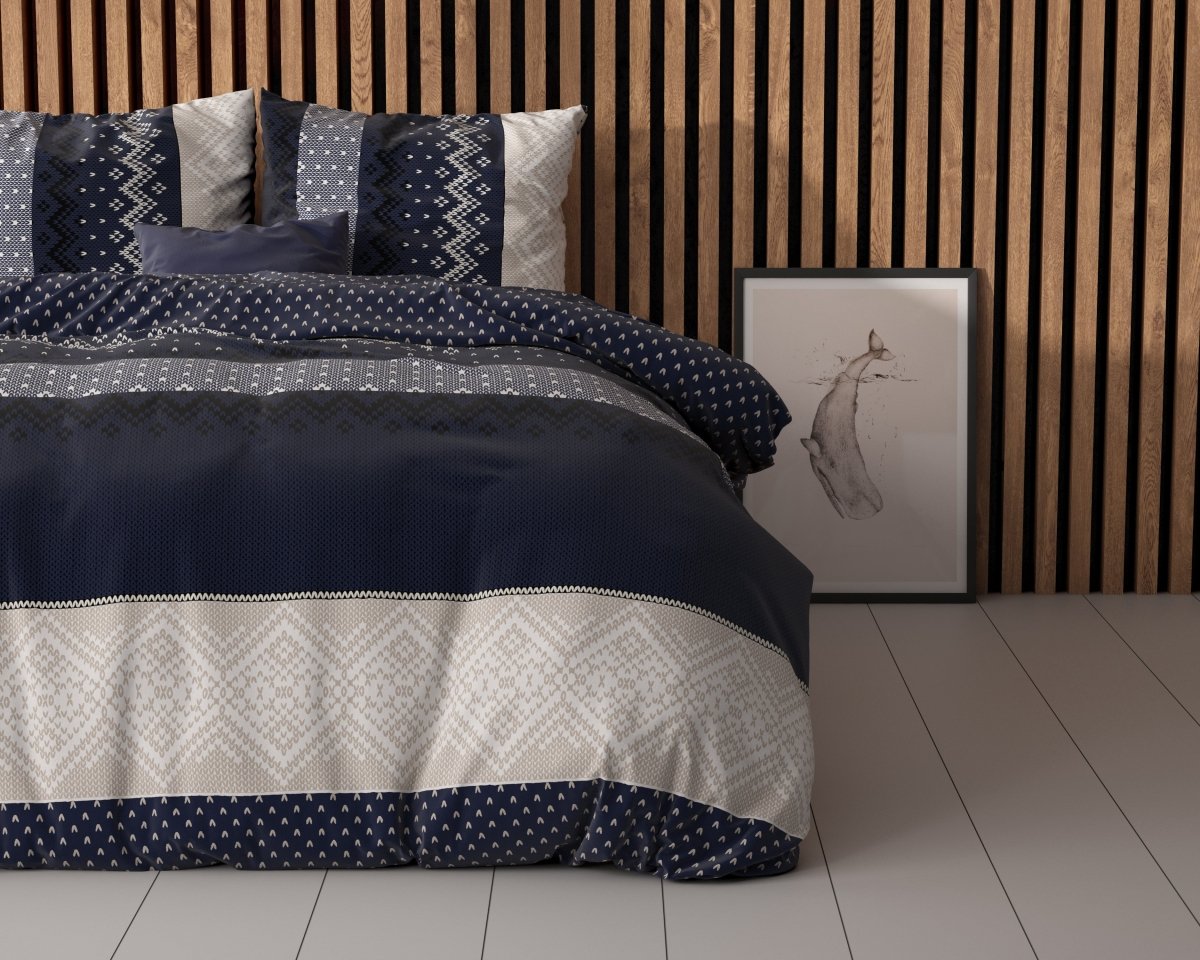 Polycotton Duvet Cover Set Elisabeth | Navy | Single - 140cm (W) x 220cm (L) - The Bedding & Blankets Store
