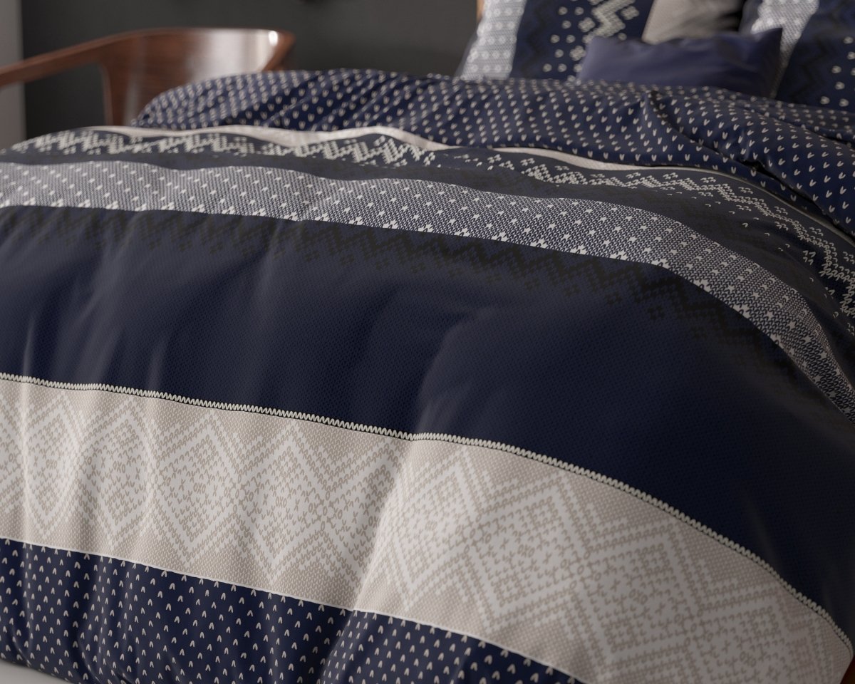 Polycotton Duvet Cover Set Elisabeth | Navy | Single - 140cm (W) x 220cm (L) - The Bedding & Blankets Store