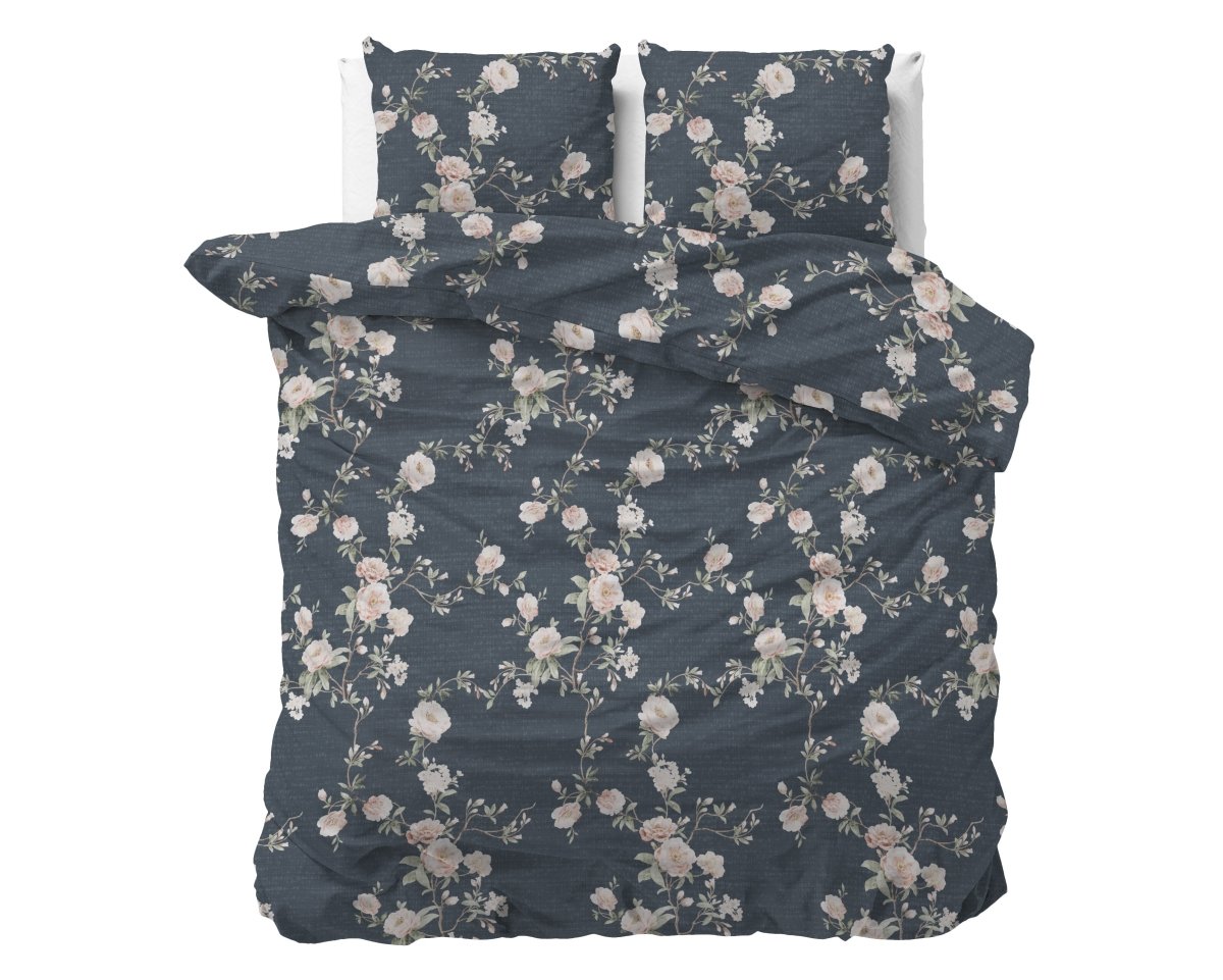 Polycotton Duvet Cover Set Eloise 2 | Indigo | King Long - 240cm (W) x 220cm (L) - The Bedding & Blankets Store