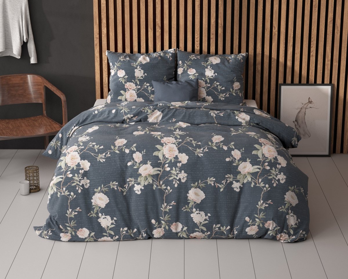 Polycotton Duvet Cover Set Eloise 2 | Indigo | King Long - 240cm (W) x 220cm (L) - The Bedding & Blankets Store