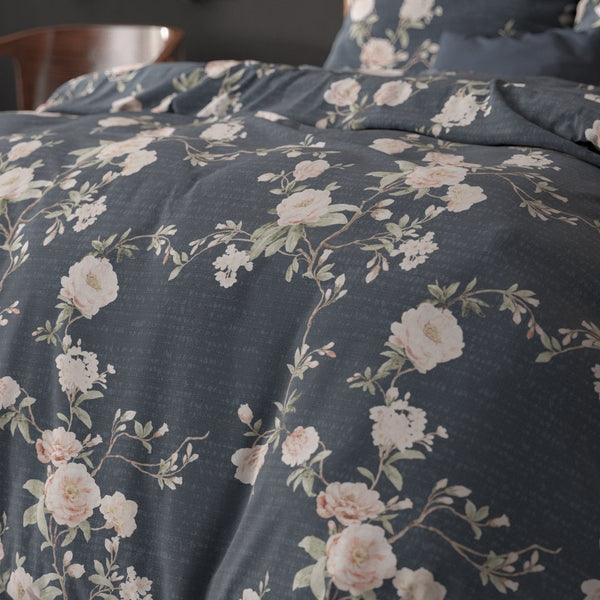 Polycotton Duvet Cover Set Eloise 2 | Indigo | King Long - 240cm (W) x 220cm (L) - The Bedding & Blankets Store