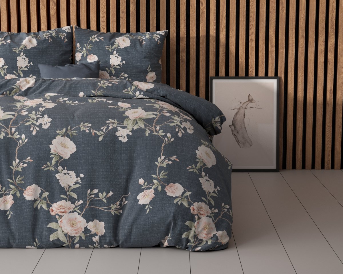 Polycotton Duvet Cover Set Eloise 2 | Indigo | King Long - 240cm (W) x 220cm (L) - The Bedding & Blankets Store