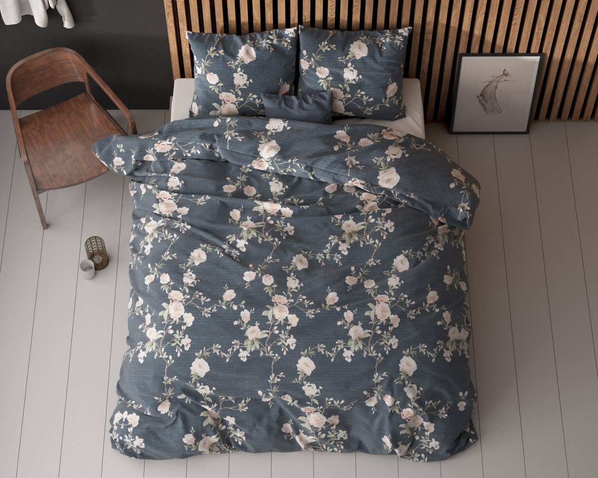 Polycotton Duvet Cover Set Eloise 2 | Indigo | King Long - 240cm (W) x 220cm (L) - The Bedding & Blankets Store