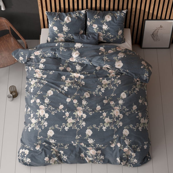 Polycotton Duvet Cover Set Eloise 2 | Indigo | King Long - 240cm (W) x 220cm (L) - The Bedding & Blankets Store