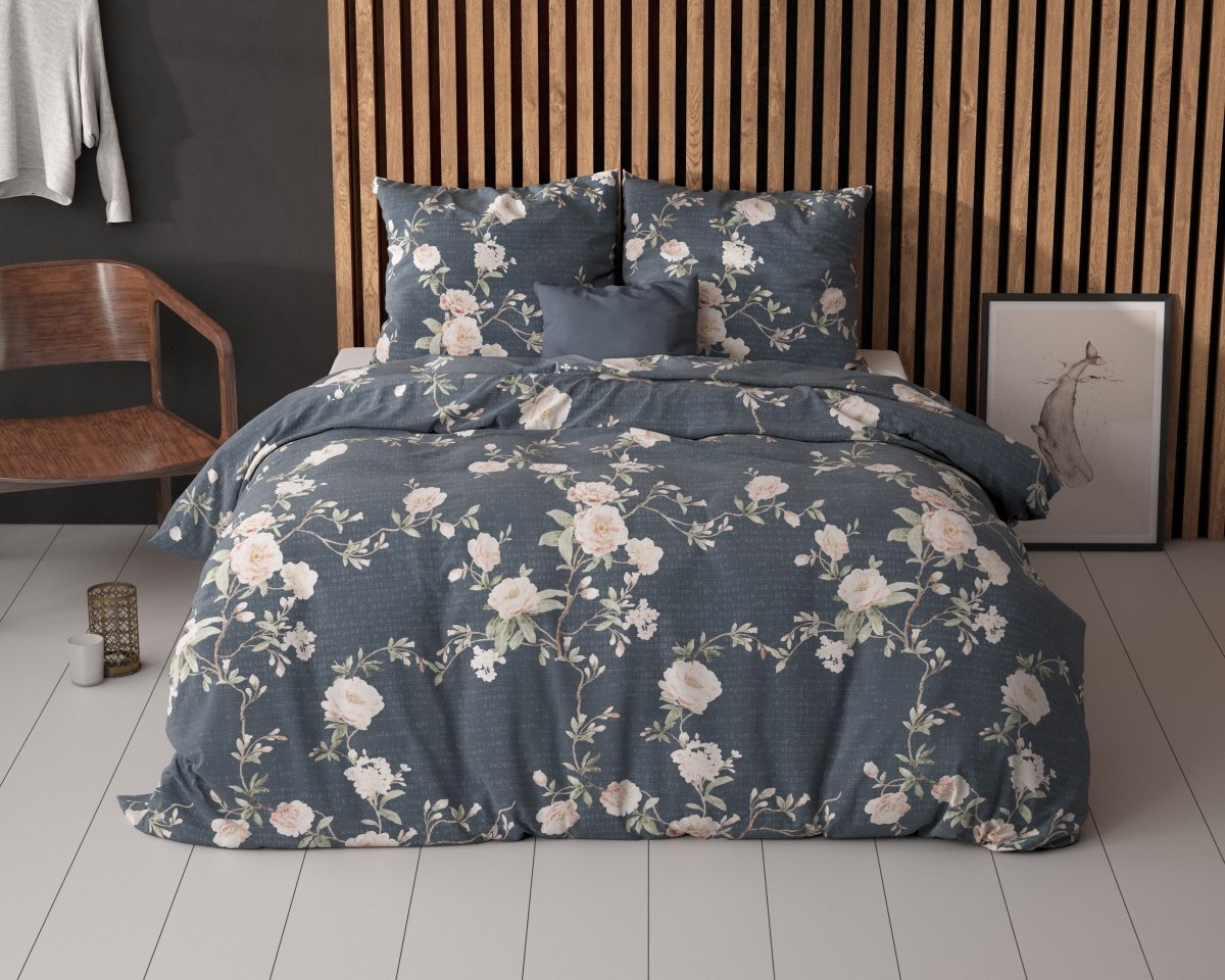Polycotton Duvet Cover Set Eloise 2 | Indigo | King Long - 240cm (W) x 220cm (L) - The Bedding & Blankets Store