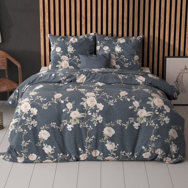 Polycotton Duvet Cover Set Eloise 2 | Indigo | King Long - 240cm (W) x 220cm (L) - The Bedding & Blankets Store